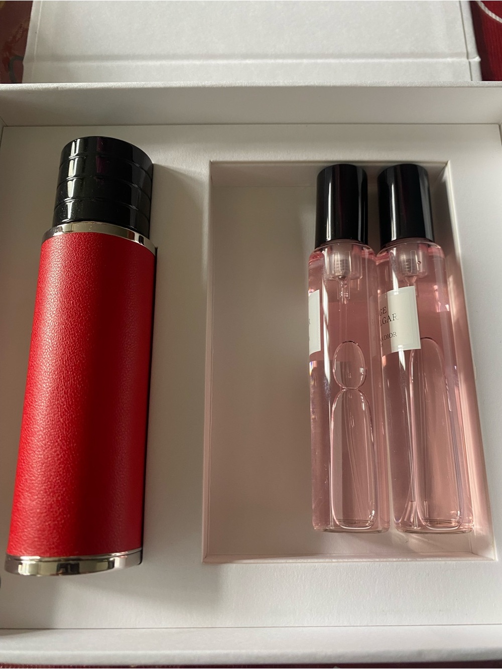 Dior Red Travel Atomizer Set with Pink Glass Vials